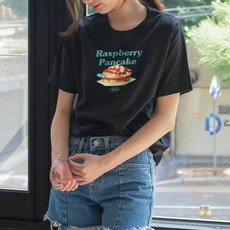 험블스튜디오 여성용 통기성 팬케익 프린팅 17수 라운드 면 반팔 티셔츠 KK_105_085
