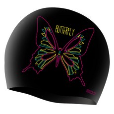 SD7 矽膠泳帽 霓虹蝴蝶 SGL-CA249, 黑色, 1個