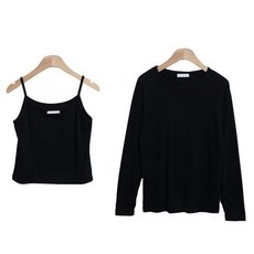 시크블랙 여성용 와우니 라운드 티셔츠 나시 세트