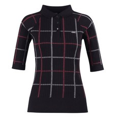 luxgolf 女性格紋撞色五分袖針織衫 LB3M610W