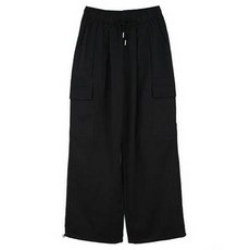플랜데이 여성용 트랙 투핀턱 카고 스트링 와이드 팬츠 미디움