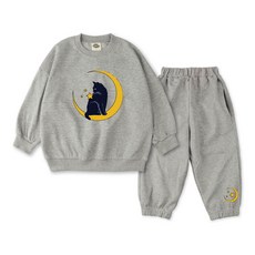 VENHIT 童款月亮圖案棉質雙面布大學T慢跑長褲組