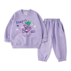 VENHIT 童款葡萄圖案棉質雙面布大學T慢跑長褲組