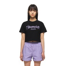 모즈모즈 여성용 통기성 고딕레터링 크롭 반팔 티셔츠