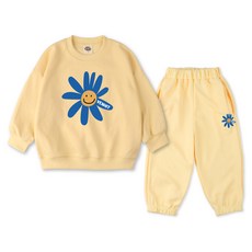 VENHIT 青少年款微笑花圖案棉質雙面布大學T慢跑長褲組