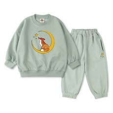 VENHIT 狐狸星月印花孩童雙面織紋大學T+棉褲套裝