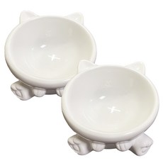 Petsmon 寵物舒適進食斜口陶瓷碗, 2個, 白色