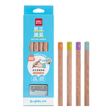 델리 점보 교정연필 6B 8자루+미니 점보연필깎이, 랜덤 발송, 1세트