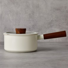 psyche 電磁爐適用陶瓷塗層深色木質單柄鍋, 1個, 18cm, 白色