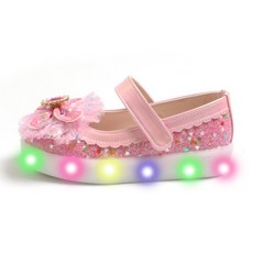 FROM'BEBE 女童款貝蒂愛心亮片水鑽蝴蝶結LED懶人鞋