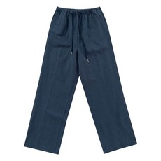 플랜데이 여성용 밑단 옆트임 밴딩 린넨 롱 와이드 팬츠