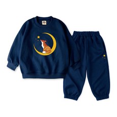 VENHIT 童款Fox Moon棉質雙面布大學T運動長褲組