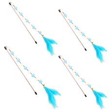 고양이 아티 투톤 볼 깃털 스틱 장난감, 블루, 4개