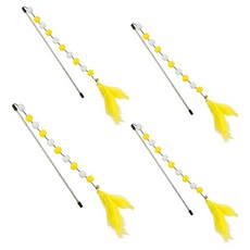 고양이 아티 투톤 볼 깃털 스틱 장난감, 옐로우, 4개