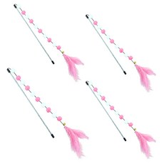 고양이 아티 투톤 볼 깃털 스틱 장난감, 핑크, 4개