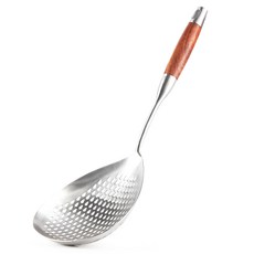 Cobing 304木柄不鏽鋼濾孔湯勺 特大款, 1個, 木質 + 銀色