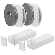 MONACO OLIVE 滑蓋式電線收納盒 20p + 專用托盤 大型 2p + 魔鬼氈束帶 2種 x 2p 組, 半透明(收納盒), 白色(托盤), 灰色, 白色(束帶), 1套