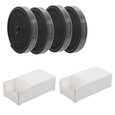 MONACO OLIVE 滑動式口袋電線整理盒 10入 + 專用托盤 中型 2入 + 魔鬼氈束帶 4入 組, 半透明(整理盒), 白色(托盤), 黑色(束帶), 1套