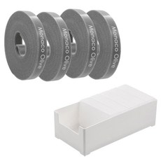 MONACO OLIVE 滑動式口袋電線收納盒 5p + 專用托盤 中型 + 魔鬼氈束帶 4p 套組, 半透明(收納盒), 白色(托盤), 灰色(束帶), 1套