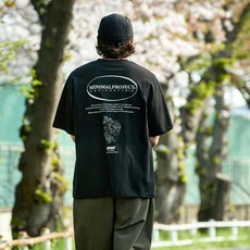 미니멀프로젝트 남여공용 통기성 서클 로고 플라워 오버핏 면 반팔티셔츠 MST151