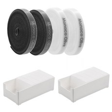 MONACO OLIVE 滑動式口袋電線整理盒 10入 + 專用托盤 中型 2入 + 魔鬼氈束帶 2種 x 2入 組, 1套, 半透明(整理盒), 白色(托盤), 白色, 黑色(束帶)