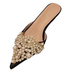 AIXIEXIU 페이퍼먼츠 여성용 스틸레토 진주 포인트 슬리퍼 01671