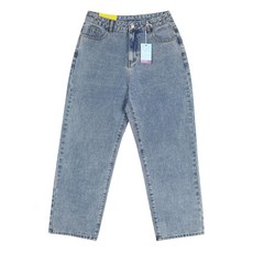 Planday 女款 2way 腰部扣環 三種褲長 牛仔寬褲 中藍色