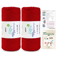 Knitt 新款棉質馬克蘭編織線 150g 2入 + 珍妮斜背包編織圖 + 迷你編織地圖套組, 1個, 18 深紅色