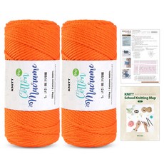 Knitt 新款棉質馬克蘭編織線 150g 2入 + 珍妮斜背包編織圖 + 迷你編織地圖套組, 1個, 16 橘色