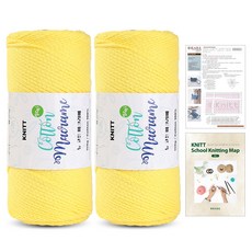 Knitt 新款棉質馬克蘭編織線 150g 2入 + 珍妮斜背包編織圖 + 迷你編織地圖套組, 1個, 07 黃色