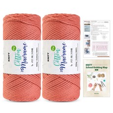 Knitt 新款棉質馬克蘭編織線 150g 2入 + 珍妮斜背包編織圖 + 迷你編織地圖套組, 1個, 14 印度珊瑚