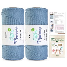 Knitt 新款棉質馬克蘭編織線 150g 2入 + 珍妮斜背包編織圖 + 迷你編織地圖套組, 1個, 20 牛仔藍