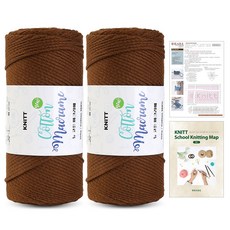 Knitt 新款棉質馬克蘭編織線 150g 2入 + 珍妮斜背包編織圖 + 迷你編織地圖套組, 1個, 30 棕色