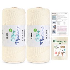 Knitt NEW 棉花 Macrame 編織線 150g 2入 + Jenny 斜揹包編織圖 + 編織地圖 mini 套組, 1個, 02 象牙白