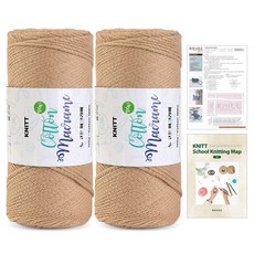 Knitt 新款棉質馬克蘭編織線 150g 2入 + 珍妮斜背包編織圖 + 迷你編織地圖套組, 1個, 05 深米色