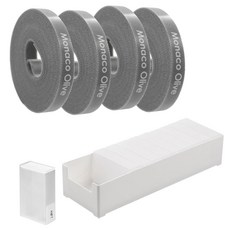 MONACO OLIVE 纜線收納袋 10入 + 大型專用收納盒 + 魔鬼氈束帶 4入 組, 半透明(纜線收納袋), 白色(收納盒), 灰色(魔鬼氈束帶), 1套