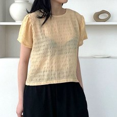 마이시즌 여성용 데일리 감성 시스루 반팔 블라우스