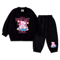 VENHIT 青少年款魔法熊圖案棉質雙面布大學T運動長褲組
