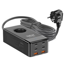 UM2 4000W USB Type-C 高速充電延長線 1孔6埠 + 安全保護蓋套組 UMAC-PD200W, 1.5m, 1套, 黑色