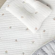 童款棉質可機洗刺繡圓形午睡薄墊, 橄欖款