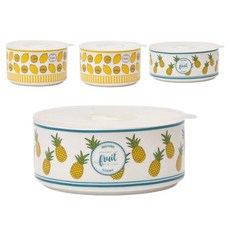水果印花陶瓷密封保鮮盒 4入組, 鳳梨款 2入+檸檬款 2入, 1組