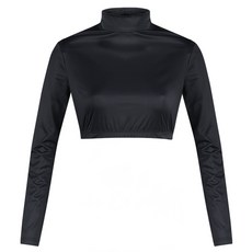 luxgolf 女性抓皺半高領短版涼感內搭衣 LX3M303, 黑色