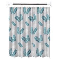 JLIFE 熱帶雨林浴室防水PEVA浴簾隔間簾 + 桿子套組, 詳見詳細頁面, 綠色(浴簾), 銀色(桿子), 1套