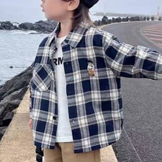 Bebemong Story 男童小熊格紋襯衫
