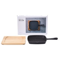 Modern House 風味濃鬱的正宗鑄鐵烤盤 + 木質鍋墊組合, 1個, 20x20, 20cm