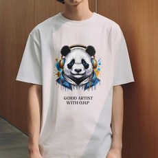 원헌드레드퍼센트 남녀공용 통기성 GOODD 판다 세미오버 면 반팔티셔츠