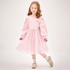 JELISPOON 女童款極光珍珠色網紗公主連身裙