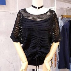 페이지플린 여성용 스트링 펀칭 니트 F2BKN014A, 블랙