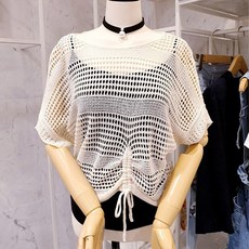 페이지플린 여성용 스트링 펀칭 니트 F2BKN014A, 베이지