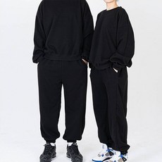OETA 素色雙層高級棉質Oversize大學T + 寬版慢跑褲套裝